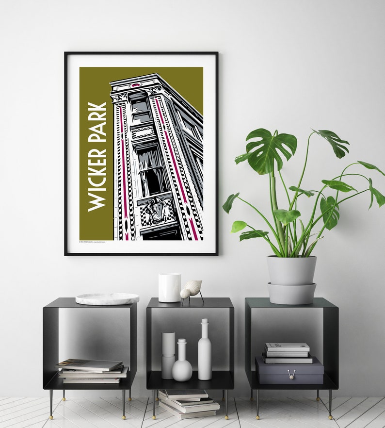 Chicago Poster Chicago Neighborhood Chicago City Chicago Retro Chicago Frame Chicago Graphic Chicago Illustration WICKER PARK image 3