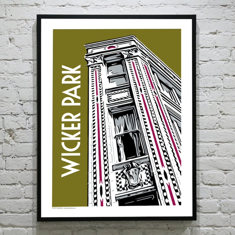 Chicago Poster Chicago Neighborhood Chicago City Chicago Retro Chicago Frame Chicago Graphic Chicago Illustration WICKER PARK image 2