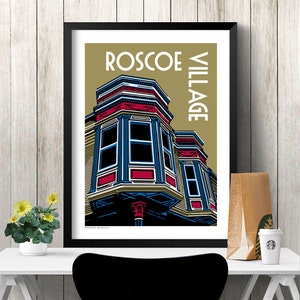 affiche de Chicago | Quartier de Chicago | Ville de Chicago | Rétro de Chicago | Cadre Chicago | Graphique de Chicago | Illustration | VILLAGE DE ROSCOE