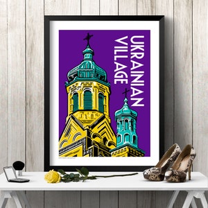 Pôster de Chicago | Bairro de Chicago | Cidade de Chicago | Chicago Retrô | Moldura de Chicago | Gráfico de Chicago | Ilustração | ALDEIA UCRANIANA