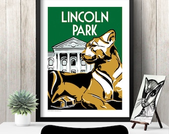 Plakat Chicago | Dzielnica Chicago | Miasto Chicago | Chicago Retro | Ramka Chicago | Grafika Chicago | Ilustracja Chicago | LINCOLN PARK