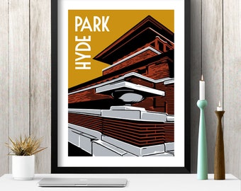 Poster di Chicago / Quartiere di Chicago / Città di Chicago / Chicago retrò / Cornice di Chicago / Grafica di Chicago / Illustrazione di Chicago / HYDE PARK