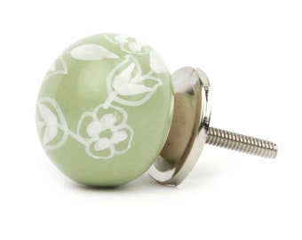 Keramikknauf mit altem Bauernmuster in grün