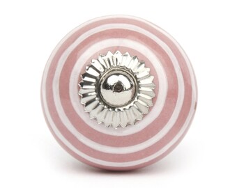 ceramic knob pink white stripes