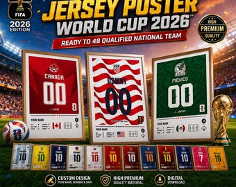 Custom World Cup 2026 Poster, Personalized Football Jersey Print, Custom Soccer National Team Wall Art, Football Gift Digital.