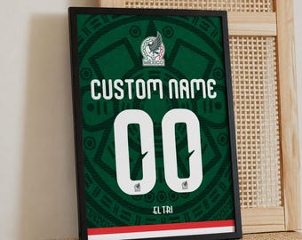 Personalized Mexico Soccer Poster, Custom Name Football Print, El Tri Wall Art, Mexico Jersey Poster, Gift For Soccer Fans, Kids Room Decor