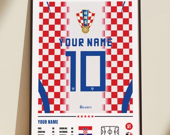Croatia Football Jersey Poster Personalized, Custom Soccer Wall Art, Football Fan Gift, Digital Download