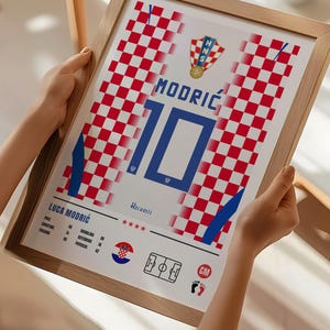 Luka Modric Croatia national team poster featuring number 10 jersey design, player statistics, midfield position and Croatian football inspired wall art digital download on Etsy