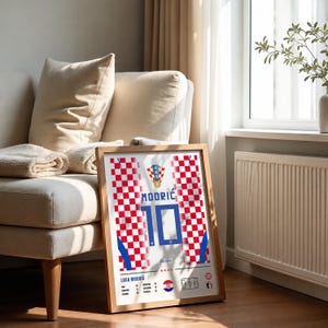 Luka Modric Croatia national team poster featuring number 10 jersey design, player statistics, midfield position and Croatian football inspired wall art digital download on Etsy