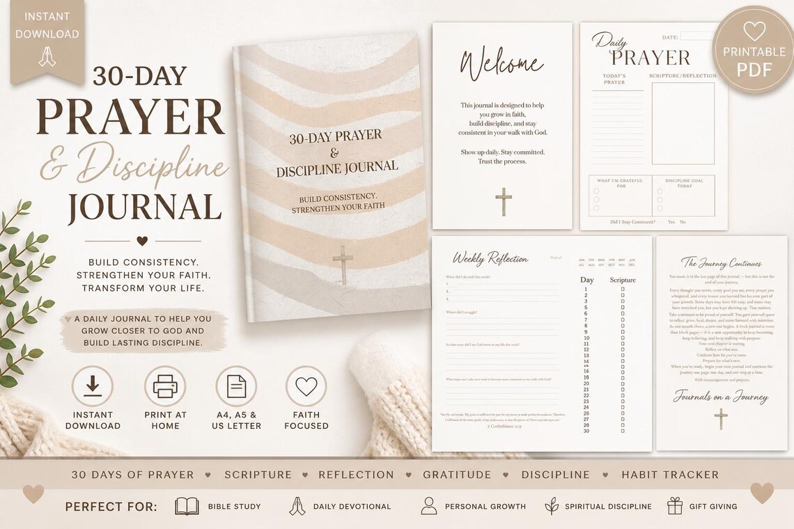 30 Day Prayer Journal Printable | Christian Discipline Planner | Bible ...
