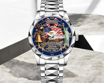 Montre de luxe personnalisée USA 250e anniversaire, montre 4 juillet, montre-bracelet Amérique 250e anniversaire, montre fête de l'indépendance 4 juillet 250 ans