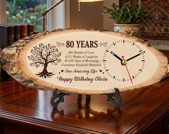 Personalized 80th Birthday Wooden Clock, 80 Years Old Gift for Mom Grandma, Tree of Life Keepsake, Custom Milestone Birthday Gift