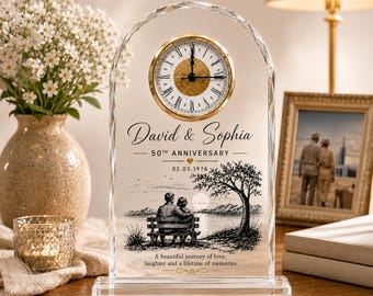Personalized Anniversary Clock, Custom 50th Wedding Anniversary Gift, 40th, 30th, 25th Anniversary, Golden Anniversary Keepsake For Parents