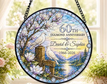 Acchiappasole personalizzato per il 60° anniversario, regalo per l'anniversario di diamante, decorazione personalizzata per la finestra per la coppia, ricordo di 60 anni insieme per i genitori