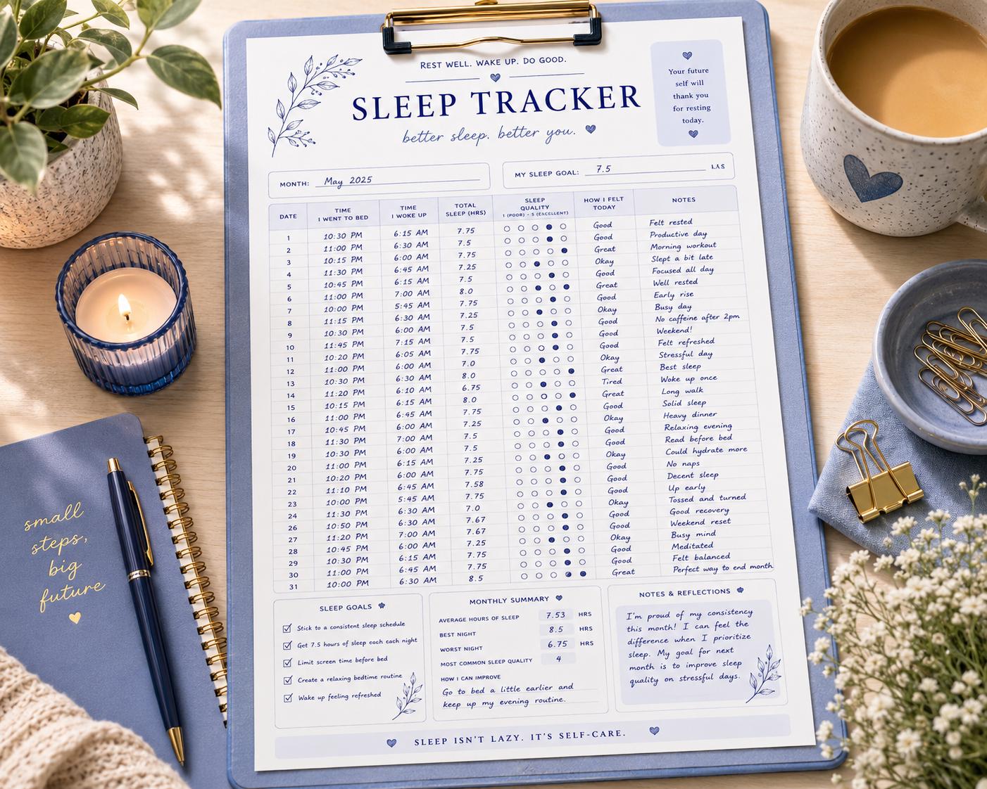 Monthly Sleep Tracker Printable | Wellness Habit Log (PDF Download) - Etsy