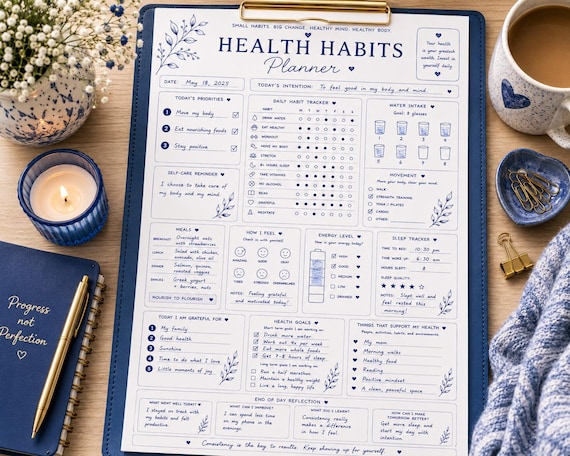 Health Habits Tracker Printable | Wellness Planner, Daily Habit Checklist (PDF Download)