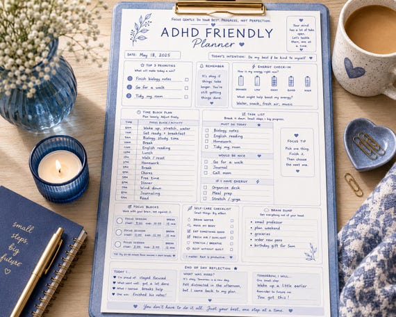 ADHD Daily Planner Printable | Focus Task List Brain Dump (PDF Download)