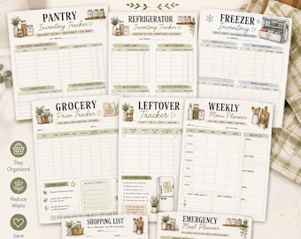 キッチン整理・食事計画セット、パントリー・冷凍庫用買い物リスト（PDFダウンロード）