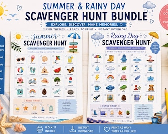 夏の雨の日向け宝探しゲームセット、子供向けアクティビティ、屋内・屋外ゲーム（PDFダウンロード）