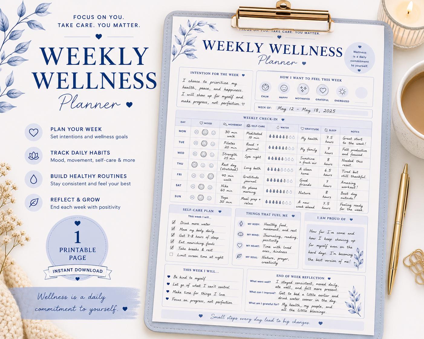 Weekly Wellness Routine Pdf Weekly Wellness Planner | Self Care Tracker, Habit Checklist (digital ...