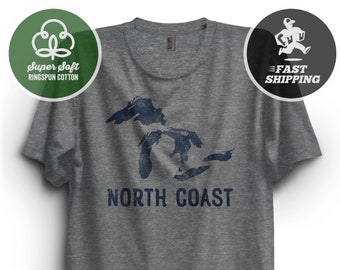 North Coast Great Lakes T-Shirt, Lake Michigan tshirt, Premium Ringspun Shirt, Very Comfy Tee Ontario Erie Huron Superior