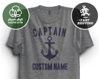 Personalized Boat Captain T-Shirt, captain tshirt, Premium Ringspun Cotton Shirt, Nautical Anchor Shirt, sailing shirt gift customized