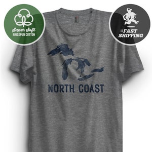 North Coast Great Lakes T-Shirt, Lake Michigan tshirt, Premium Ringspun Shirt, Very Comfy Tee Ontario Erie Huron Superior