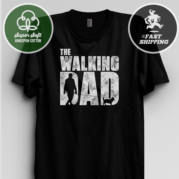 The Walking Dad T-Shirt - Funny Zombie walking a Corgi Dog Graphic Tee for Fathers Day