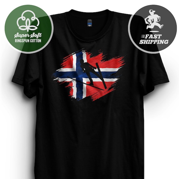 Norway Ski Jumping Shirt T-Shirt, Norwegian ski jumper shirt, Rinspun Cotton, lindvik tande forfang gift tshirt flag