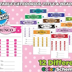 Bunco Score Cards Polka Dots - Instant Download Printable Cards - 12 Colors Schemes Bunko