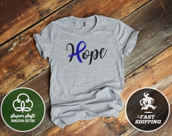 Hope Blue Ribbon Colon Cancer T-Shirt, UNISEX size, blue ribbon tshirt, cancer survivor