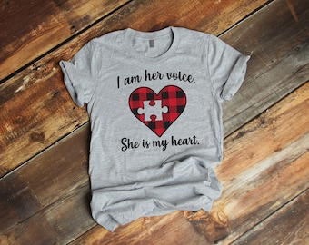 I am her voice she is my heart T-Shirt, autism tshirt, Premium Ringspun Shirt, Very Comfy Tee Sleep, autism awareness shirt, buffalo plaid