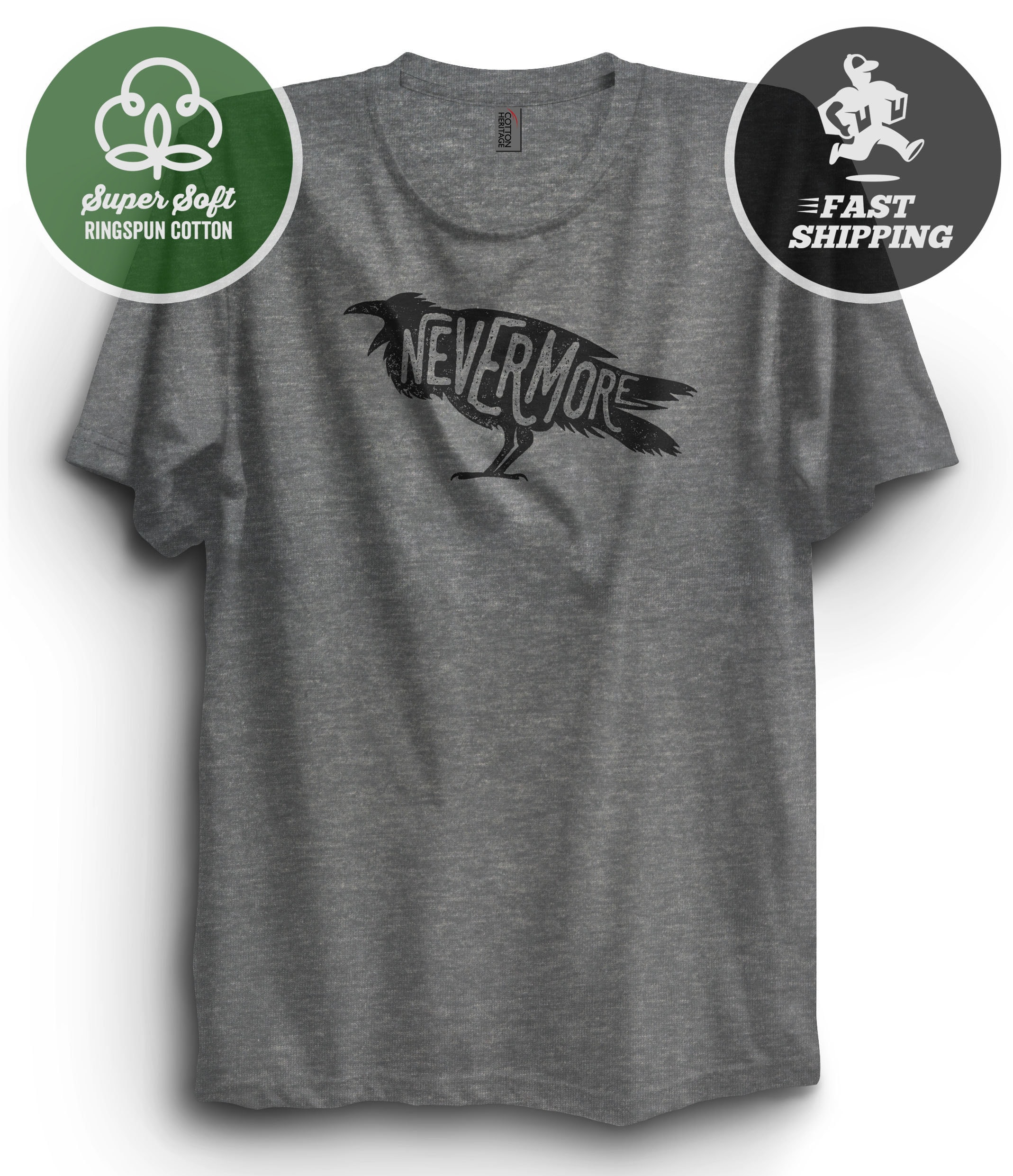 Nevermore Edgar Allen Poe T-Shirt 100% Premium Cotton The Raven 