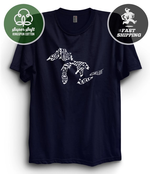 Great Lakes T Shirt, Michigan, Superior, Huron, Erie,Ontario Great Lakes T Shirt, Michigan, Superior, Huron, Erie,Ontario