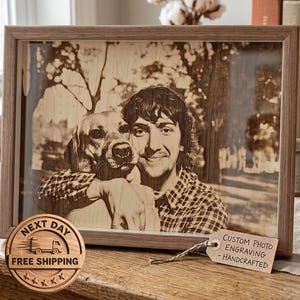 Personalized Wood Photo Frame, Custom Portrait, Pet Memorial, Printable Wall Art, Picture Frames, Gift For Couple, Memorial Plaque