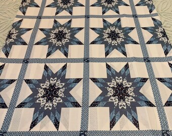 3 Yards *FREE SHIPPING* King Size Cheater Quilt Top Starlast Blue 90 x 108