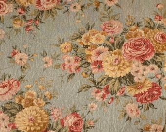 Antique Vintage Light Weight Romantic Roses Cotton Fabric ~ Red Pink on White