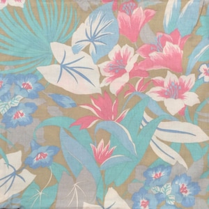 Blue and Pink Floral Tropical Cotton Fabric, Cranston Print Works, Schwartz Liebman