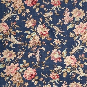 Blue With Pink Roses Floral Cotton Fabric, Robyn Pandolph, SSI, Country Roads