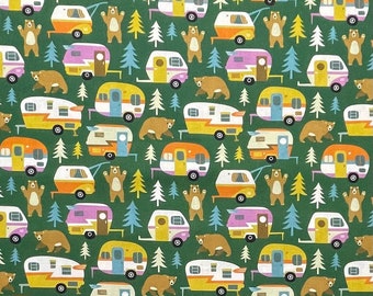 100% Cotton Camping Fabric, Camper, Wildlife, Nature, Family