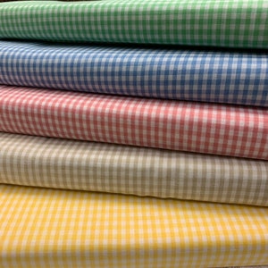 Vintage Gingham Fabric, Pink, Pastel, Yellow, Blue, Green