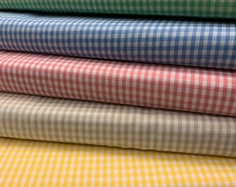 Vintage Gingham Fabric, Pink, Pastel, Yellow, Blue, Green