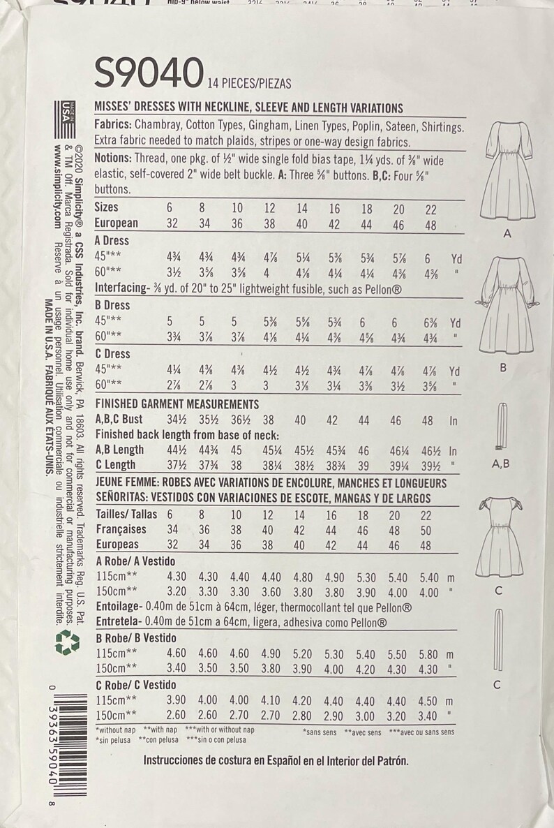 Misses Button Front Dress Pattern, Simplicity 9040, UNCUT - Etsy