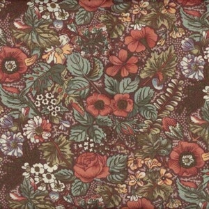 100% Cotton Brown Calico Fabric, Country Floral, Wild Flower, Quilting