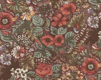 100% Cotton Brown Calico Fabric, Country Floral, Wild Flower, Quilting
