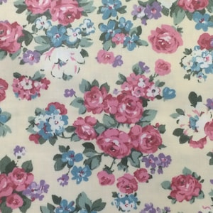 Vintage Yellow And Pink Floral Cotton Fabric, Rose, Calico, Peter Pan