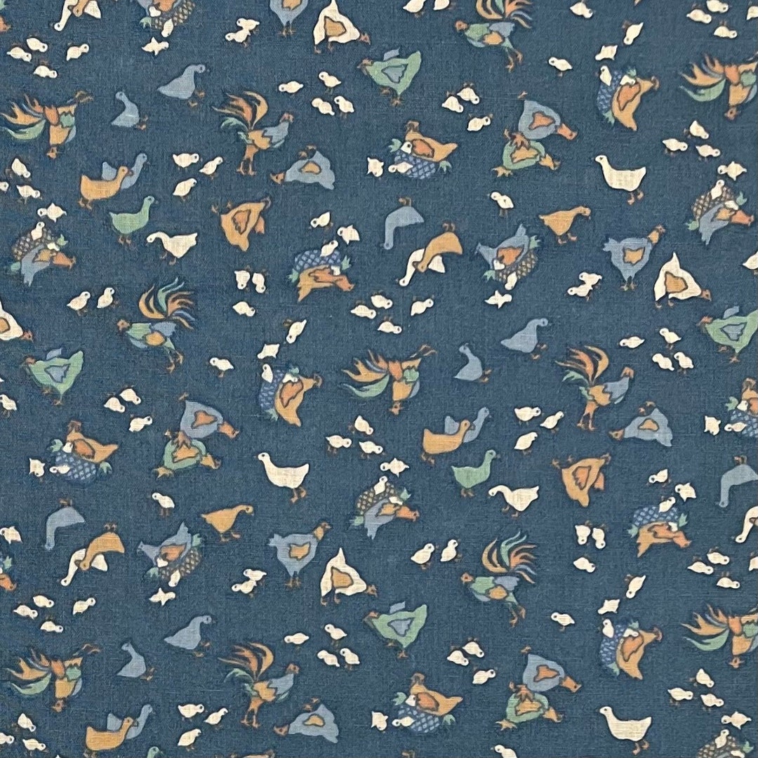 Vintage Farmhouse Cotton Fabric, Goose, Rooster, Cafe, Barnyard, Farm