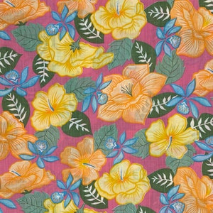 Pink and Orange Floral Cotton Fabric, Tropical Wildflower,