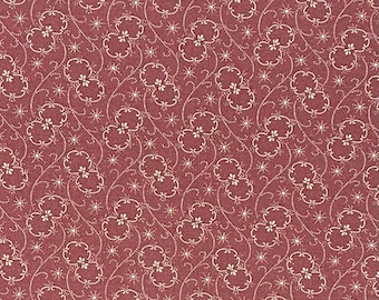 Mauve Cotton Calico Fabric, Floral, 1800s Reprint