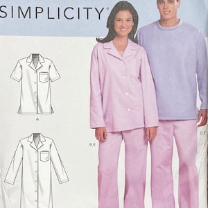 Men and Misses Sleepwear, Nightshirt And Pajamas Pattern, XS - XL, Simplicity 9207, UNCUT